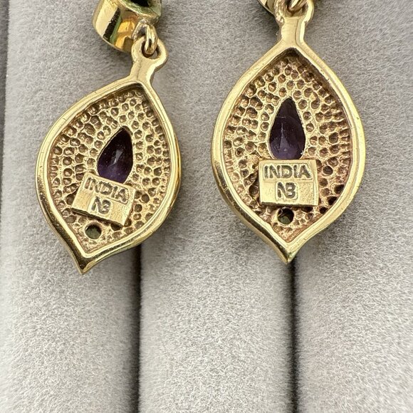 Nicky Butler Earrings Green Purple Drop Gold Vermeil over Sterling Silver 925 - Picture 7 of 10